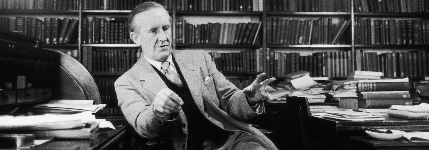 2nd December 1955: John Ronald Reuel Tolkien ( 1892 - 1973) the South African-born philologist and author of 'The Hobbit' and 'The Lord Of The Rings'.  Original Publication: Picture Post - 8464 - Professor J R R Tolkien - unpub.  Original Publication: People Disc - HM0232   (Photo by Haywood Magee/Getty Images)