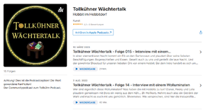 Screenshot: das Logo und zwei Folgen des Podcast Tollkühner Wächterttalk