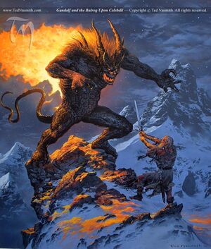 Ted Nasmith – Gandalf and the Balrog Upon Celebdil.jpg
